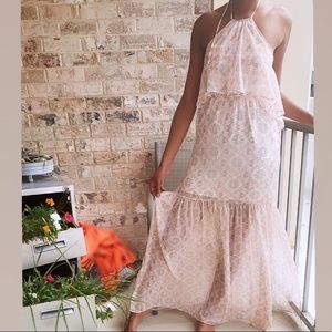 Floral Light Pink Halter Maxi Dress